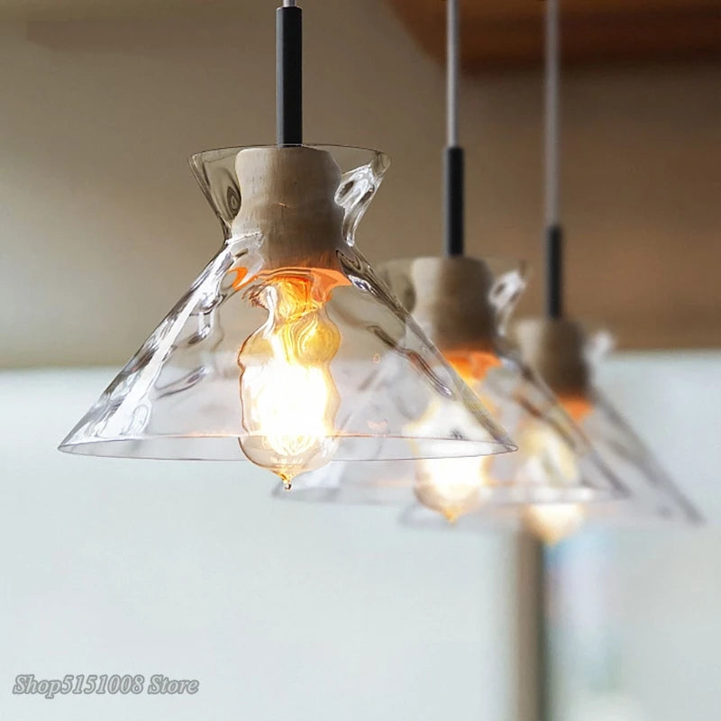 lampe suspension led japonaise bois verre décor luminaire - vue 5 sur 9