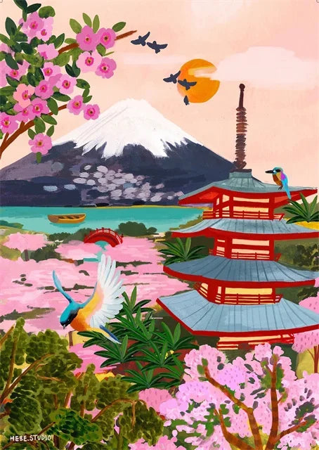 Colourful abstract landscape posters for interior decoration