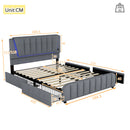160x200cm, bed with slatted frame (without mattress), bed with four drawers, Adjustable headboard, Linen, Minimalist, Grey