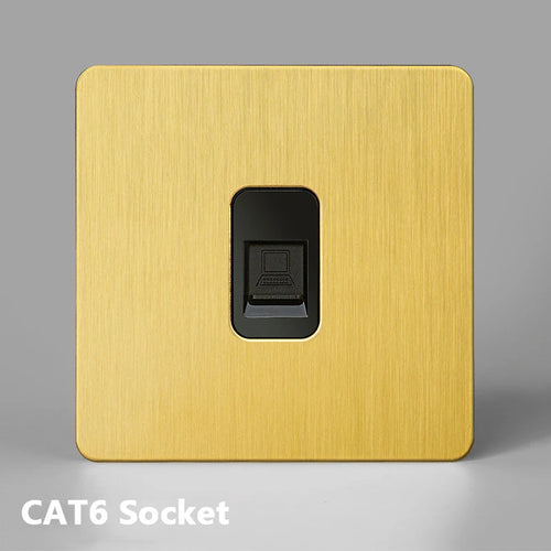 Prise RJ45 en acier doré brossé bords arrondis