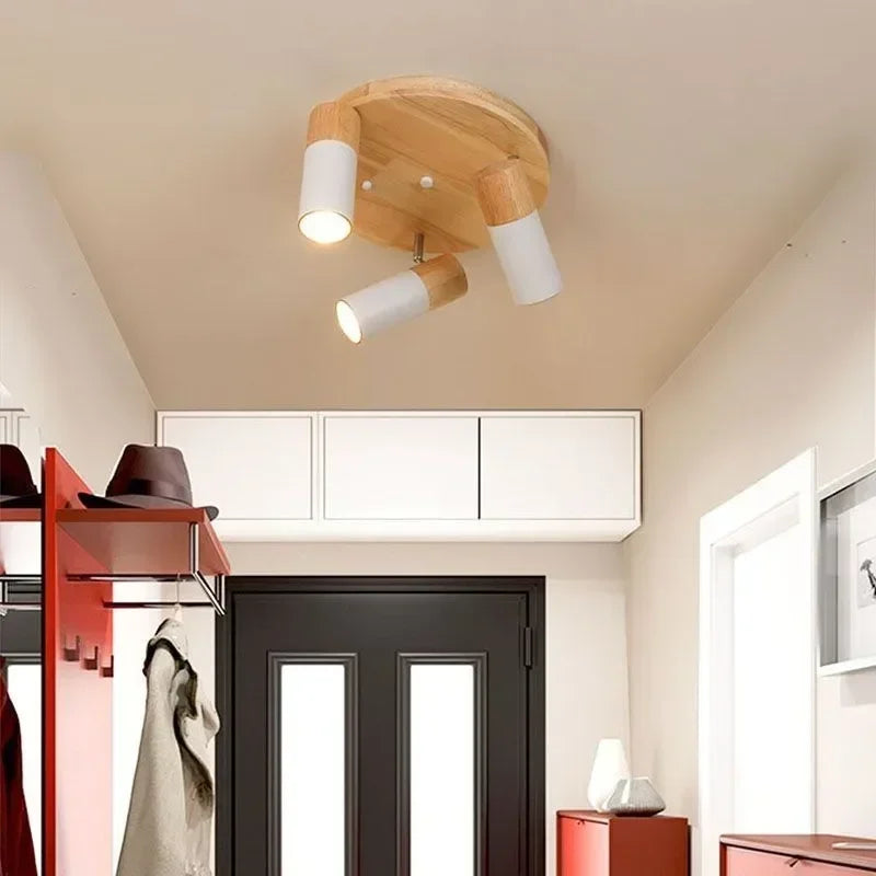 plafonnier led rotatif en bois design nordique multi-têtes décoratif d'intérieur - vue 4 sur 10