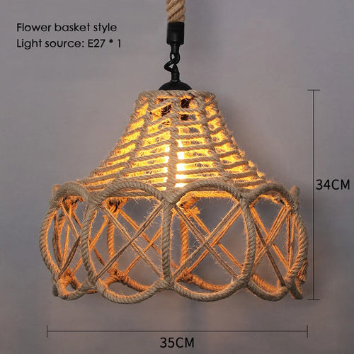 Sisal chanvre corde suspension plafonnier Lustre suspendu Lustre fer main tressage rustique rétro pour salle à manger décor - vue 12 sur 28