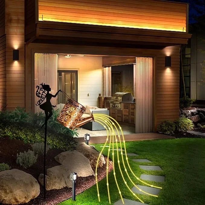 décoration de jardin fées avec arrosoir et lanternes solaires - vue 4 sur 7