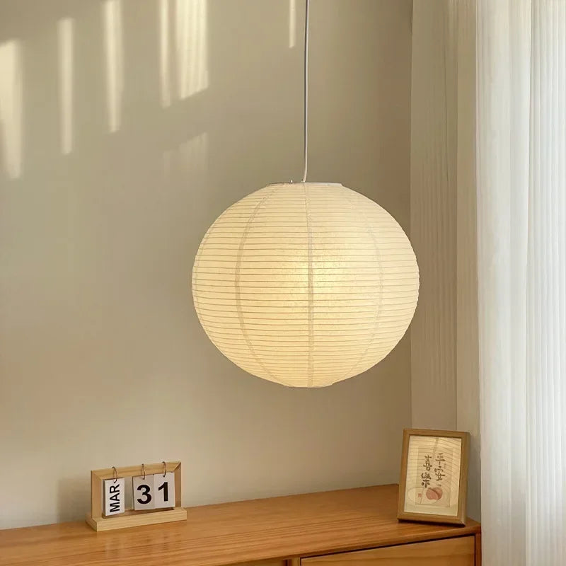 Washi Paper Pendant Lights Round Suspension Chandelier Hanging Lamp for Living Room Bedroom - vue 3 sur 11