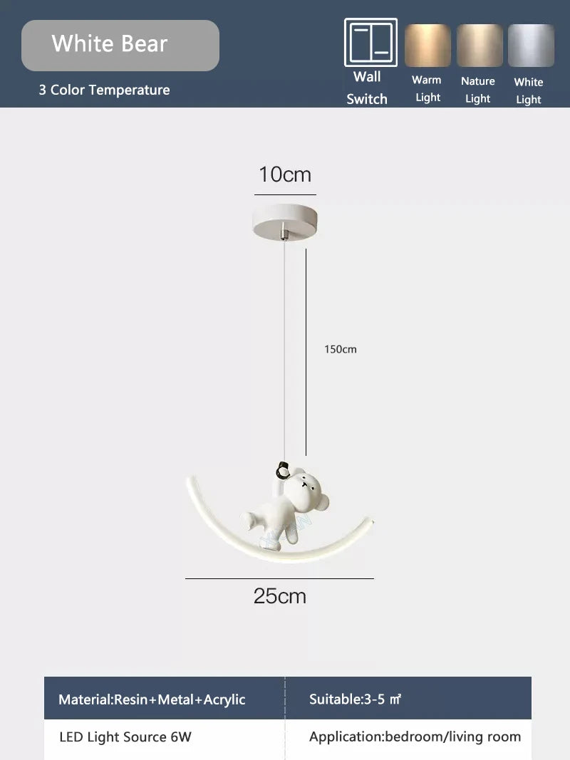 suspension led enfant motif dauphin et ours - vue 8 sur 9