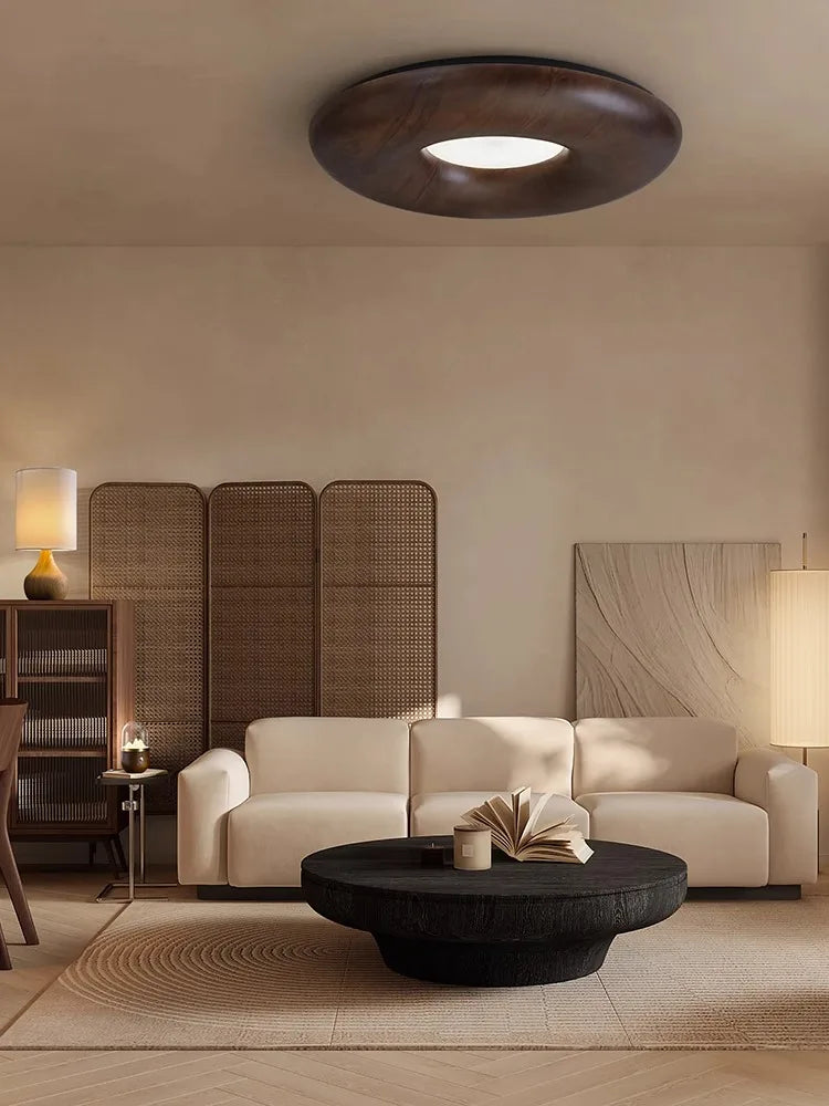 plafonnier led design rétro moderne en bois foncé grand lustre - vue 3 sur 9