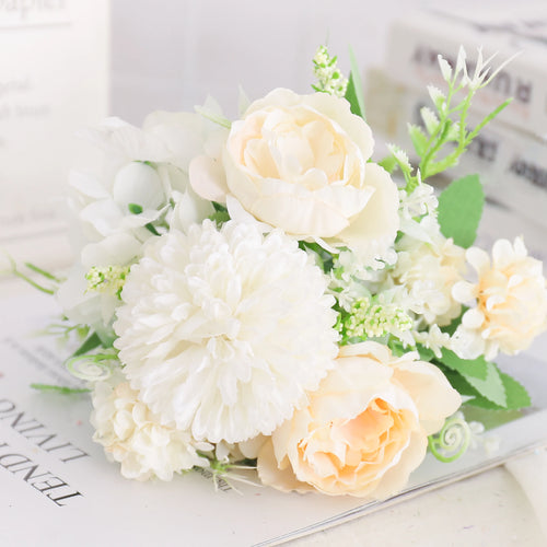 fleurs artificielles soie pivoine hortensia décoration mariage bouquet - vue 32 sur 40