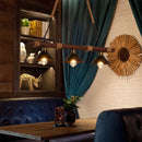 Vintage industrial chandelier in solid wood with hemp rope
