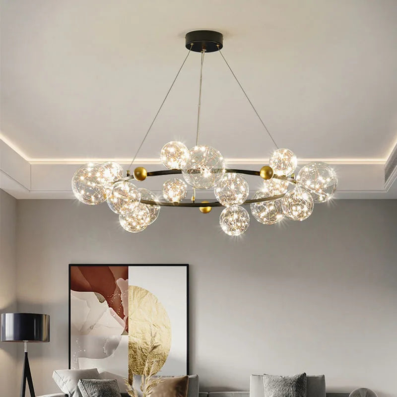 lustre led ciel étoilé nordique boule de verre intensité variable - vue 4 sur 14