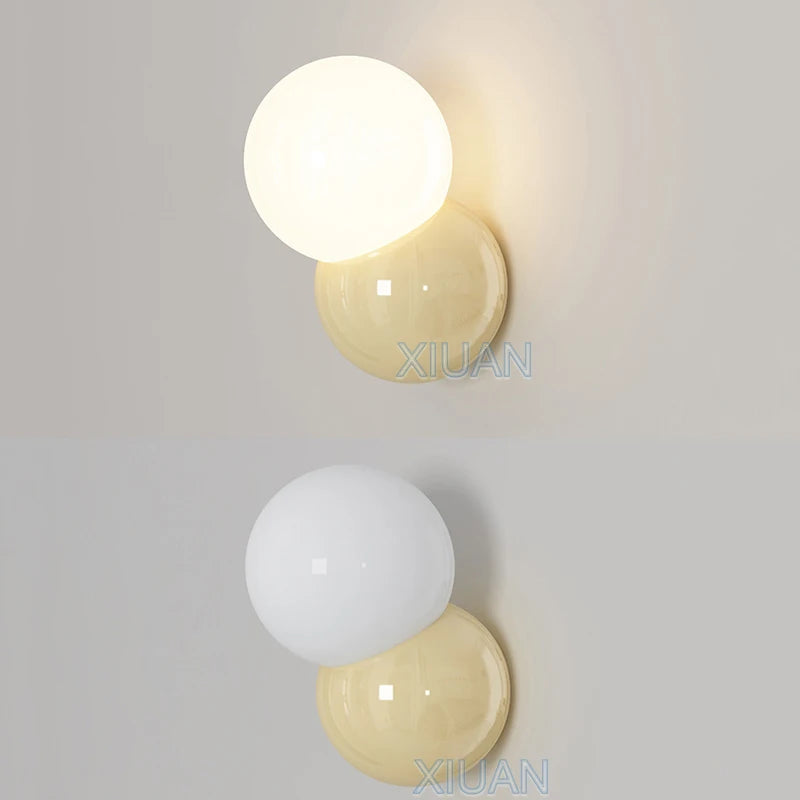 Applique murale boule ronde nordique pour éclairage de chambre à coucher crème blanc jaune lampe de chevet salon allée couloir hôtel escalier - vue 7 sur 9