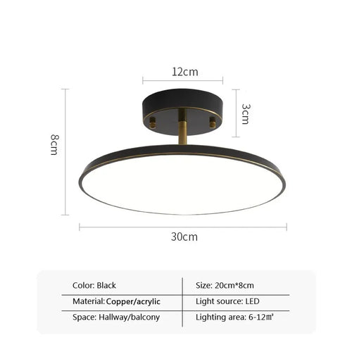 Minimalist LED ceiling light gold black copper bedroom living room hallway - vue 12 sur 11