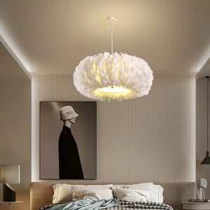 Modern LED chandelier with feather decoration for indoor use
