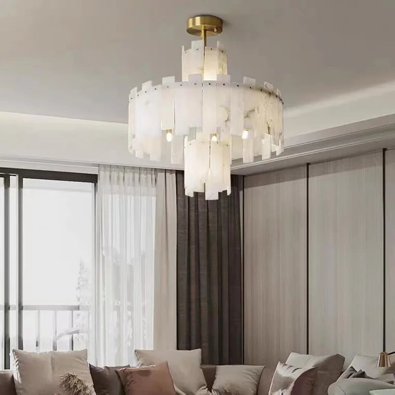 lustre suspension élégant en marbre naturel led postmoderne pour villa - vue 7 sur 14