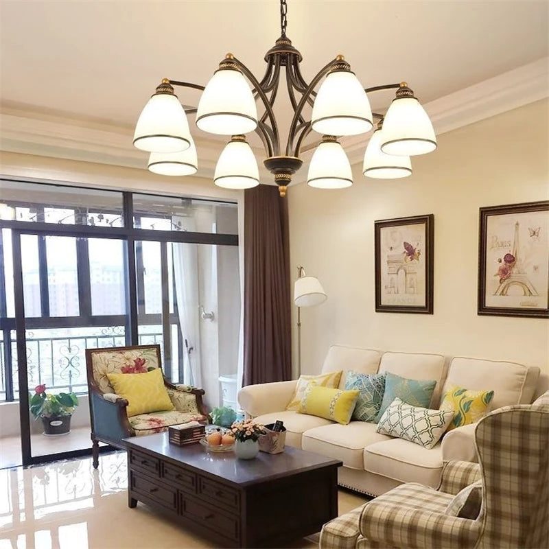 lustre vintage en fer et bronze style loft avec abat jour en verre - vue 6 sur 14