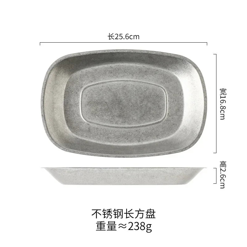 Assiette plate métal inox style industriel camping western
