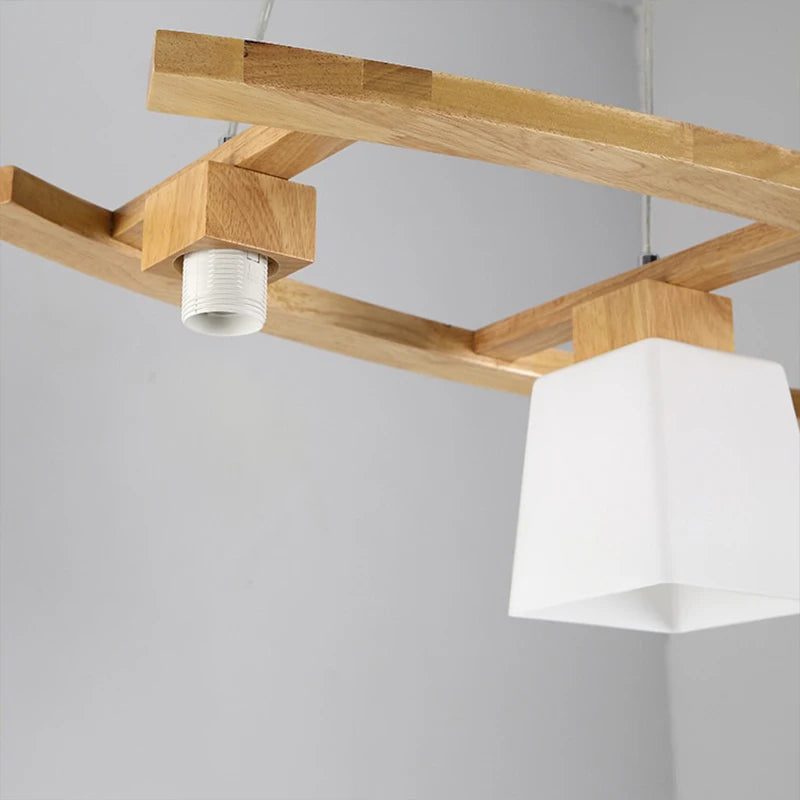 lustre en bois créatif suspendu trois têtes pour restaurant café - vue 5 sur 7