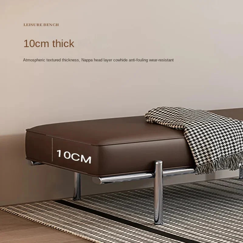 Stainless Steel Shoe Changing Bench, Long Stool, Italian Minimalist Leather, Bed-End Seat, Light, Luxury - vue 3 sur 42