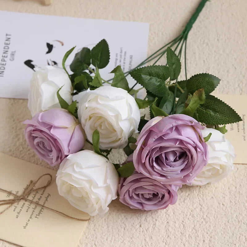 bouquet de roses artificielles en soie pour décoration élégante - vue 8 sur 17