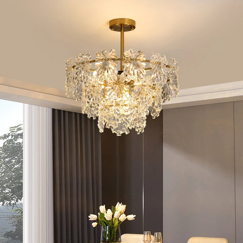 lustre moderne en cristal avec fleurs luminaire suspendu - vue 5 sur 9