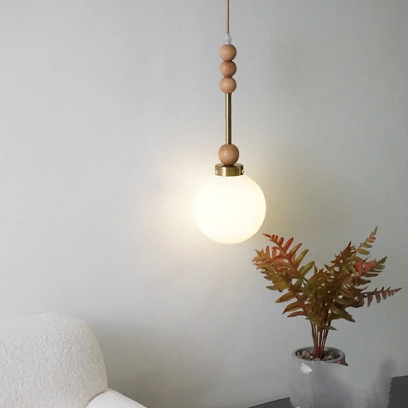 suspension vintage en verre et bois led - vue 3 sur 7