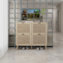 Shoe Cabinet Retro Country House Style, with 4 Rattan Flaps, Wooden Shoe Rack, Shoe Storage Chest for 20-36 Pairs of Shoes