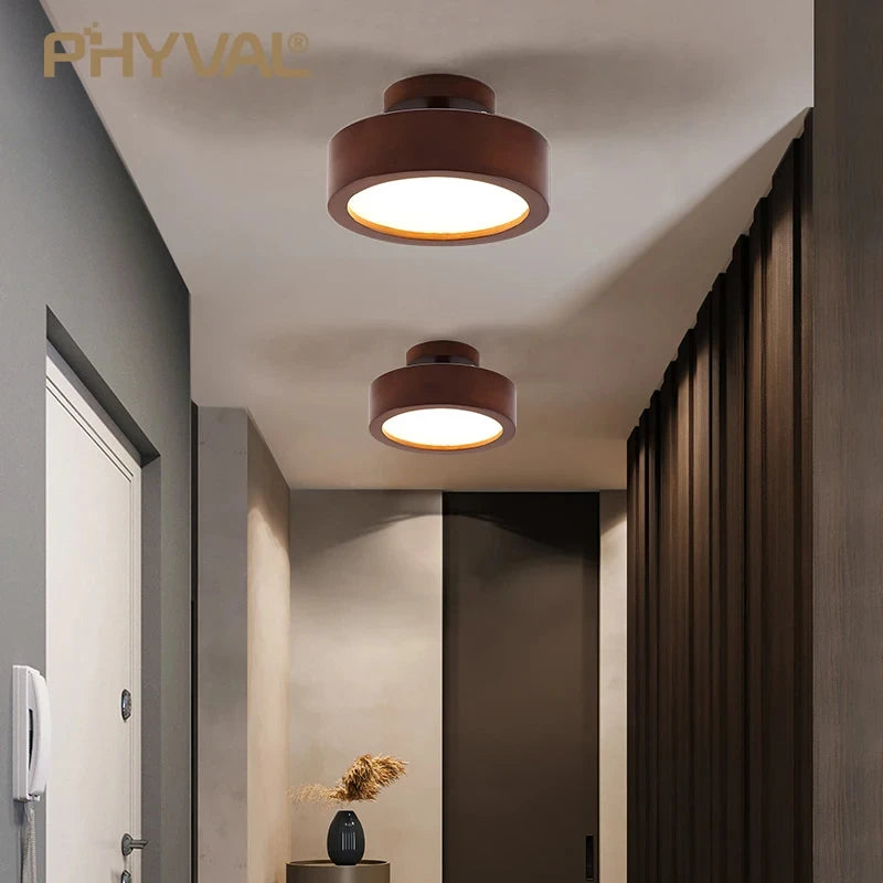 Plafonnier led design nordique en bois naturel montée en surface