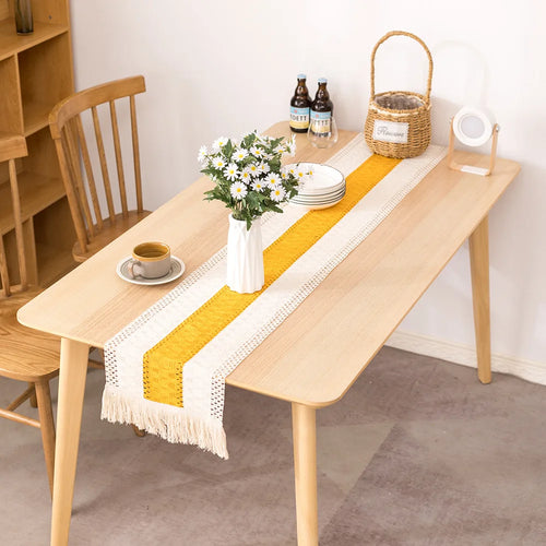 Chemin de table style campagne motif carreaux tissé - vue 3 sur 5