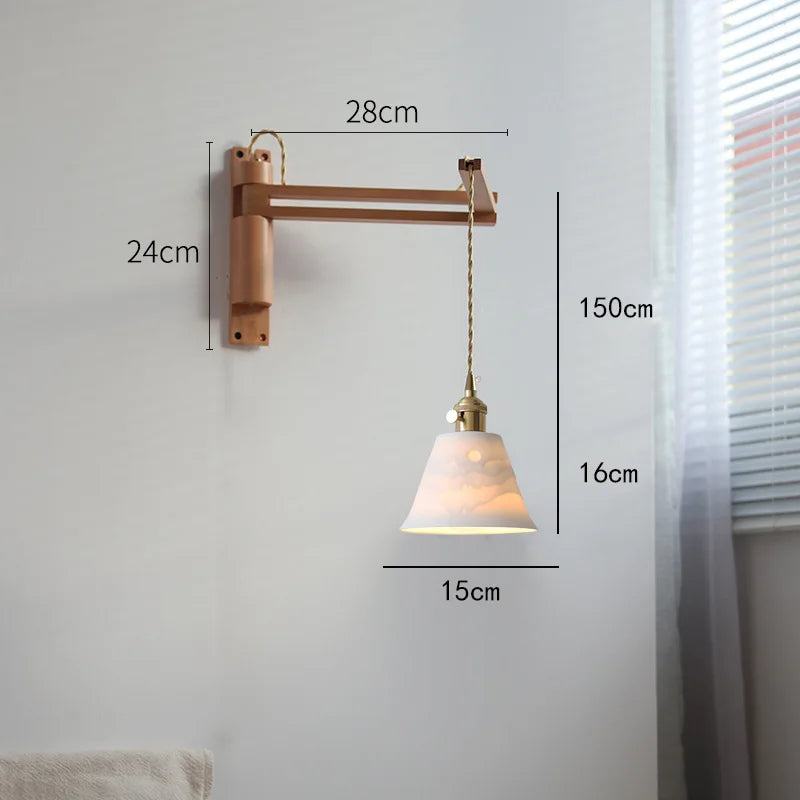applique murale led rétro japonaise télescopique en laiton et verre - vue 14 sur 15