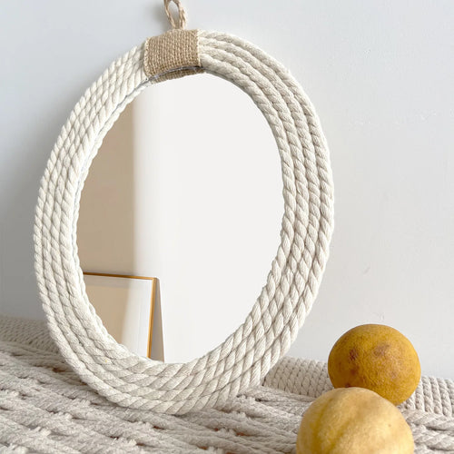 miroir ovale en corde de coton style nautique bohéme - vue 2 sur 7