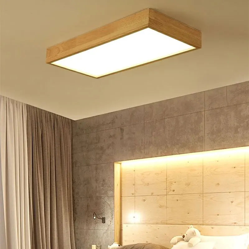 lampe de plafond led minimaliste moderne en bois carrée - vue 3 sur 9