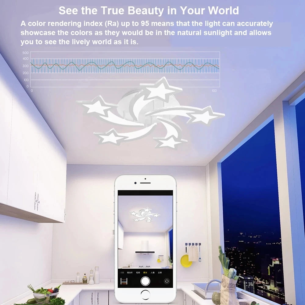 Étoile Led plafonniers acrylique lustres lampe pour enfants garçon et fille chambre salon salle à manger Design intérieur lumières - vue 4 sur 9
