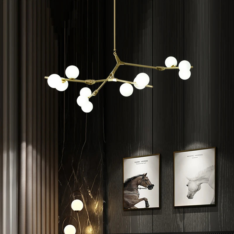 lustre nordique moderne led avec boules de verre - vue 4 sur 12