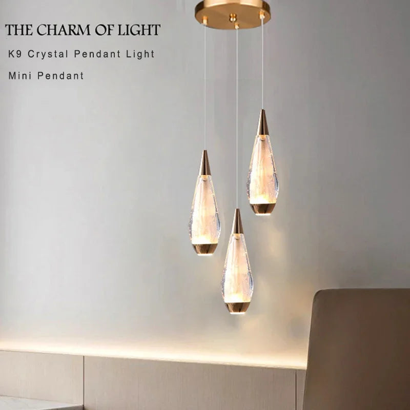 Lamp Modern 3-Lights Kitchen Island Pendant Lighting, Mini LED Light Fixtures Gold Crystal Hanging Light Fixture For Bedside R - vue 2 sur 9