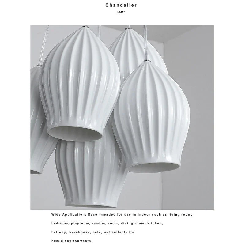 Lamp 3/5 Light Mid Century Pendant Lighting Kitchen Island White Ceramic Cluster Pendant Lights Small Milk Chandelier Vintage - vue 6 sur 10