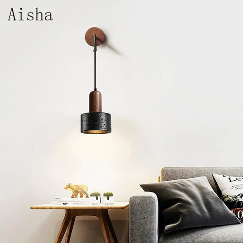 Decorative Japanese black stone wall light wabi sabi minimalist nordic - vue 2 sur 7