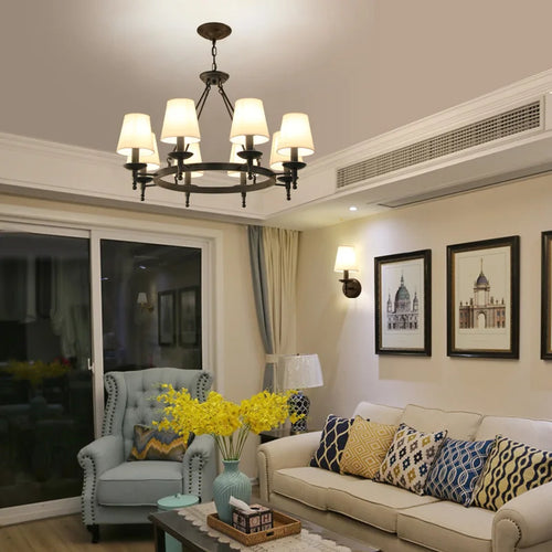 suspension rétro en fer avec abat jour en tissu