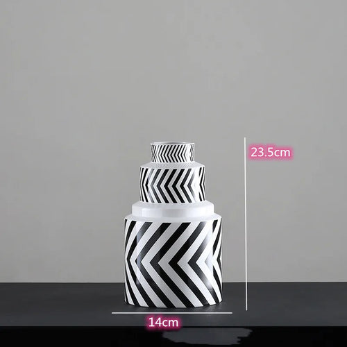 Black and White Striped Ceramic Vase, Flower Pot Decoration, Home and Living Room Decoration, Creative Geometric Striped Vase - vue 11 sur 18