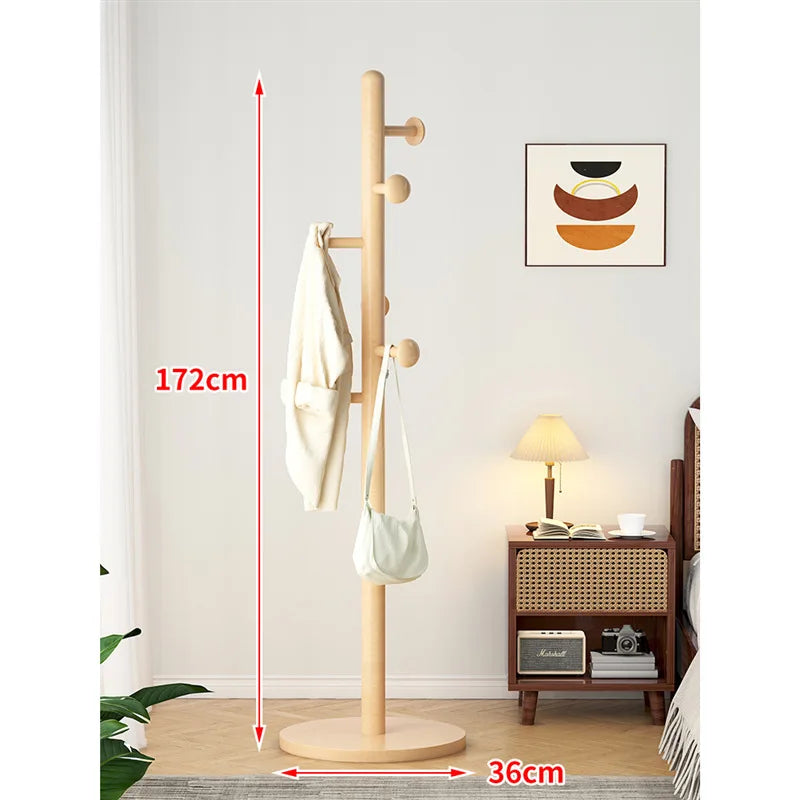 X&amp;D Solid Wood Coat Rack, Floor Hanging Clothes Rack Simple Modern Bag Rack Bedroom Household Single Pole Vertical Drying Rack - vue 12 sur 12