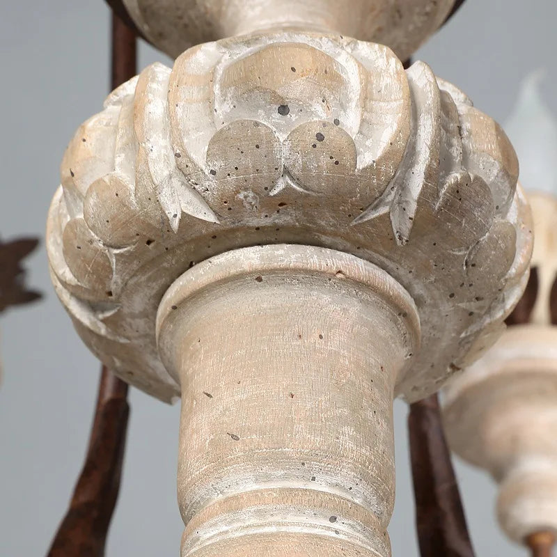 lustre rétro artisanal en bois massif luminaire décoratif suspendu - vue 7 sur 9