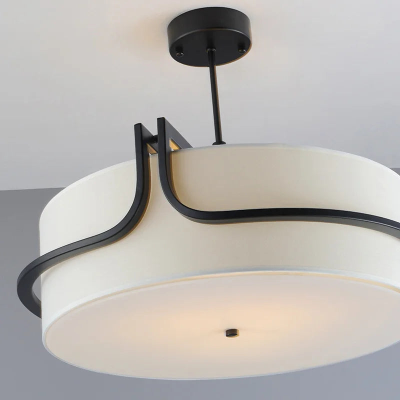 Plafonnier luxe design en cuivre et abat-jour en tissu - vue 5 sur 6