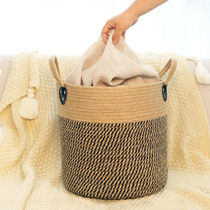 jute and cotton storage basket with handle