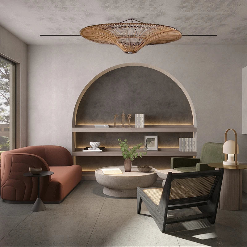 Lustre nordique en rotin parapluie moderne - vue 4 sur 15