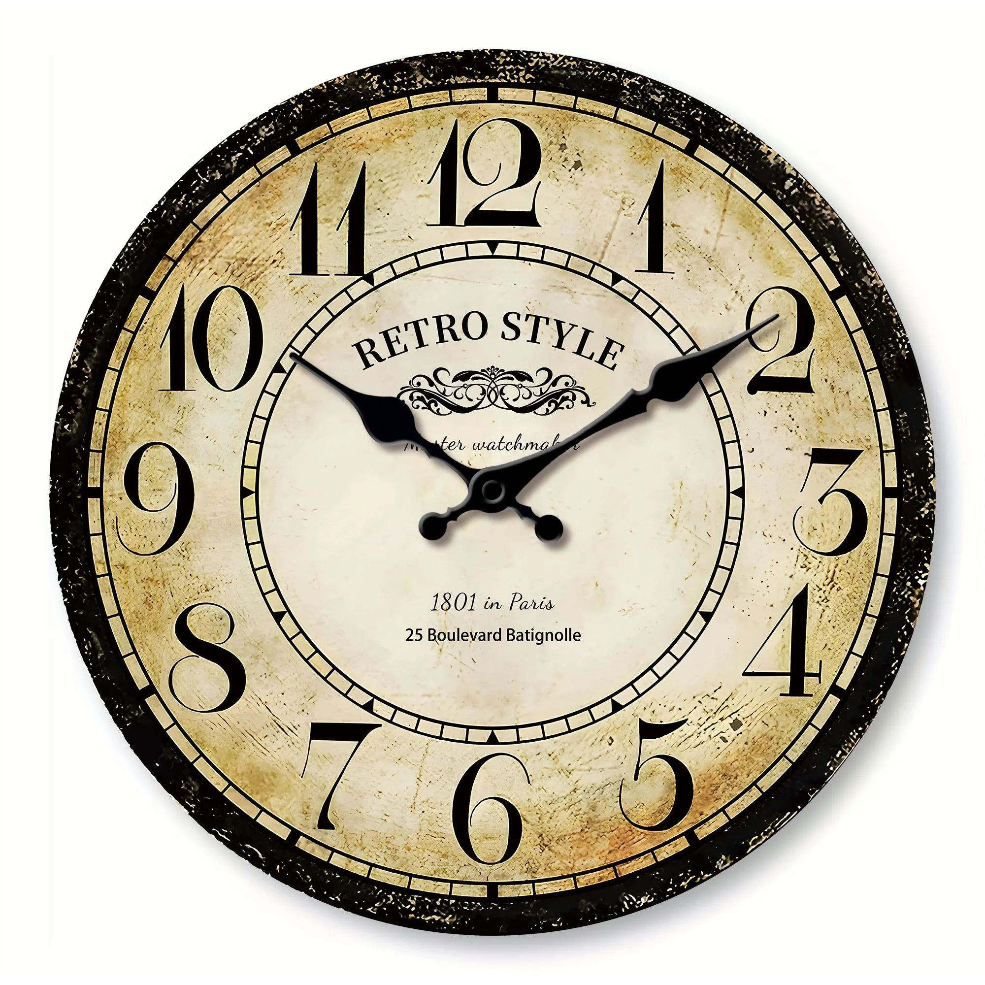 1pc retro wooden wall clock, wall clock designed by Paris watchmaker, non-ticking round silent clock, suitable for living room b - vue 1 sur 7