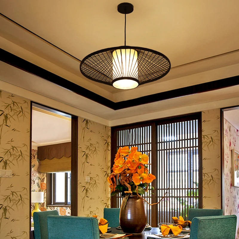 lustre en bambou tissage thé zen loft japonais éclairage intérieur