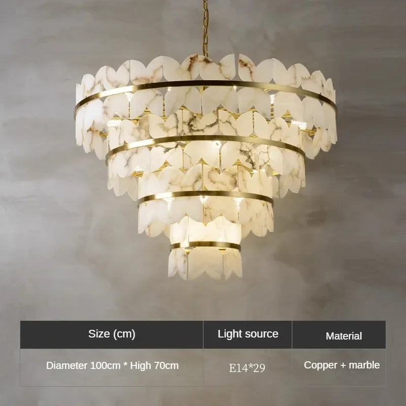 Natural marble and copper minimalist designer pendant light - vue 7 sur 9