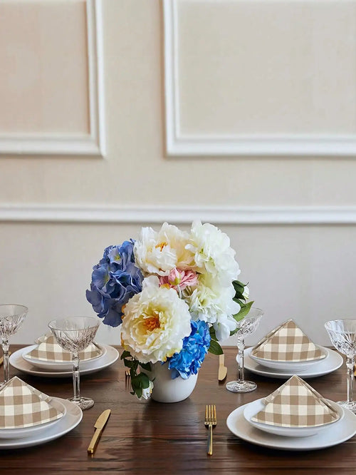 Serviette de table motif carreaux style moderne polyester