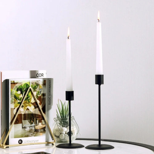 lot de 2 bougeoirs en métal pour bougies coniques décoration intérieure - vue 3 sur 6