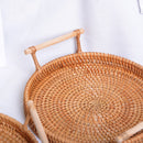 panier rond en rotin tressé avec poignée pour rangement et présentation