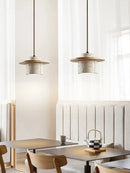 Suspension style japonais led vintage en pierre et bois