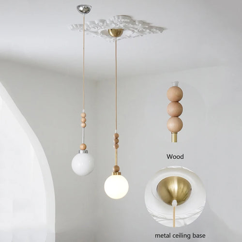 suspension vintage en verre et bois led